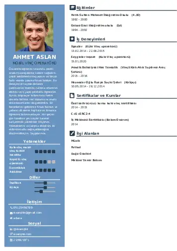 Vinç Operatörü Cv Örnekleri cv indir